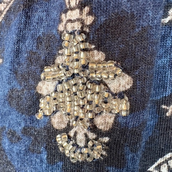 NWT Chico's Blue Elaborate Medallion Cold Shoulder Long Sleeve Beaded Detail - Picture 5 of 9